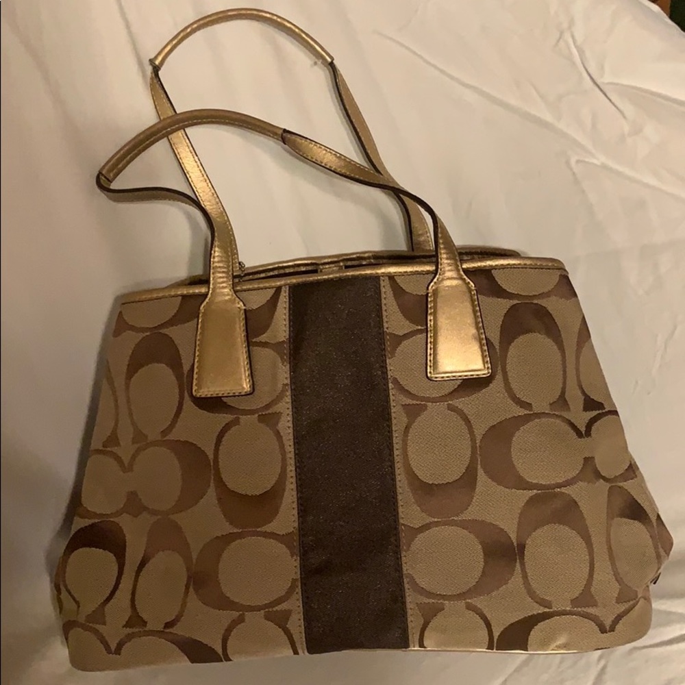 Coach brown and gold handbag